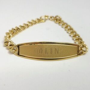 Vintage Speidel Name ID Bracelet, Enbgraved Colin, Gold Tone Chain, Estate